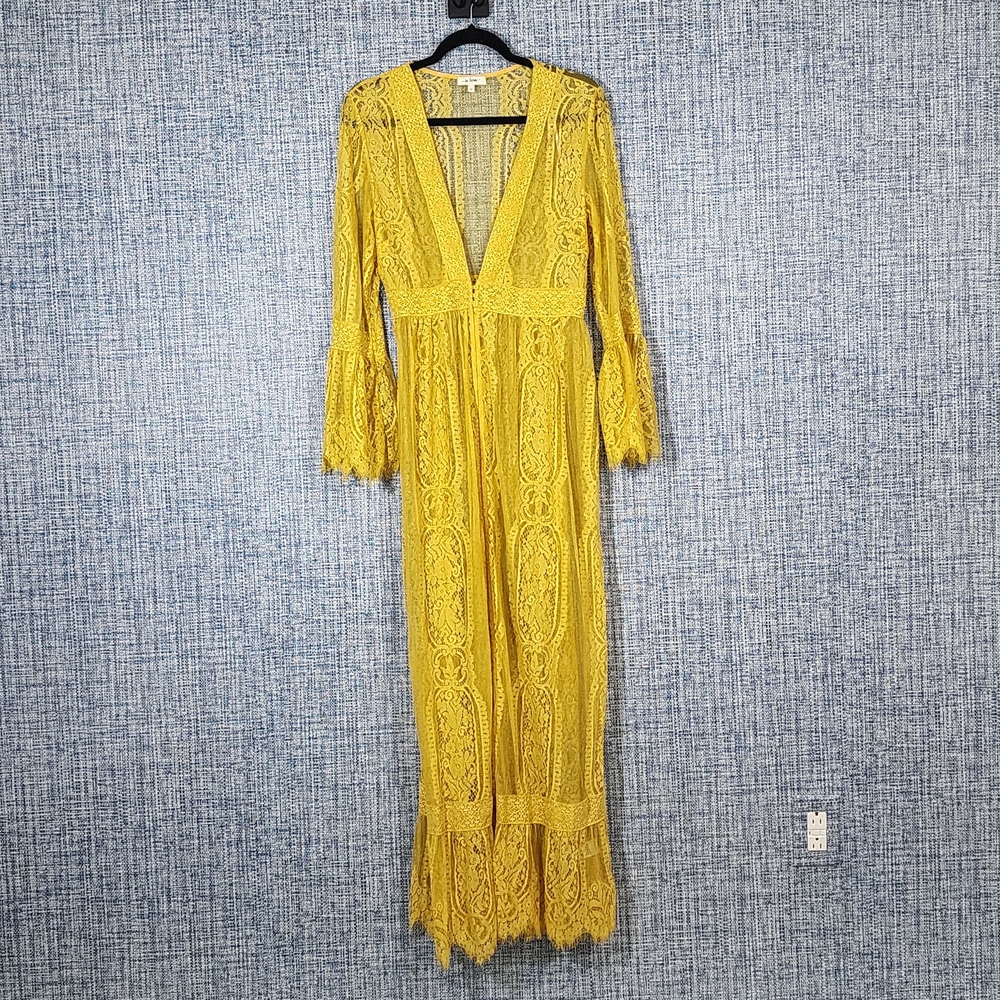 In Bloom Vibrant Yellow Lace Long Sleeve Duster